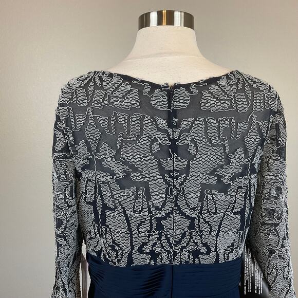 JS Collections Embroidered Chiffon Evening Gown Blue Size 6 Formal Dress - Picture 9 of 12